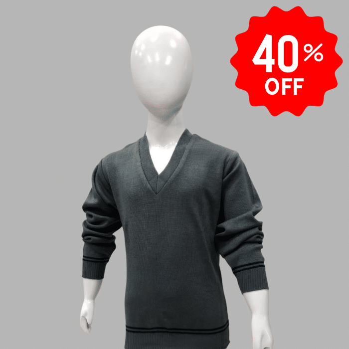 50% Off Boys Grey Pullover with Black Stripe- Special Offer - Image 1