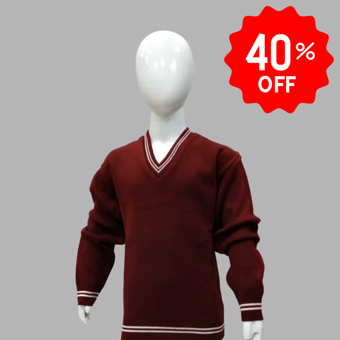 50% Off Boys Maroon Pullover with White Stripe- Special Offer - Image 1