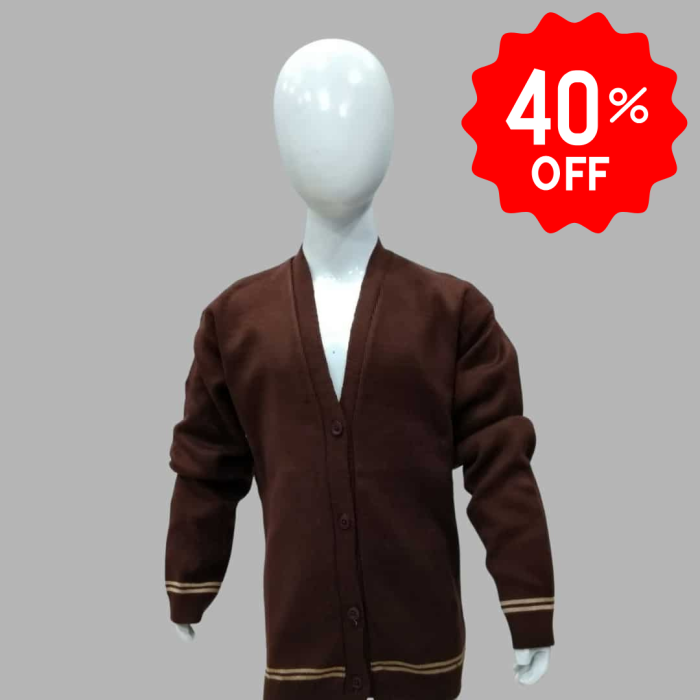 50% Off Girls Brown Cardigan with Beige Stripe - Special Offer - Image 1