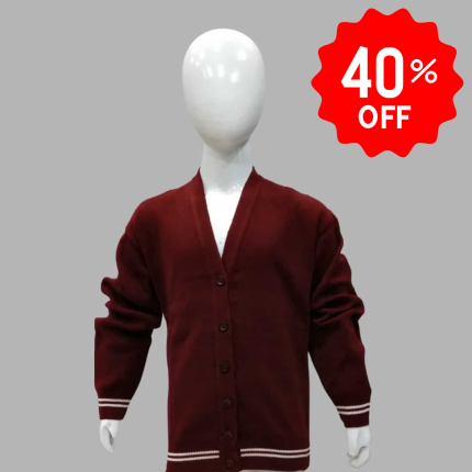50% Off Girls Maroon Cardigan with White Stripe - Special Offer