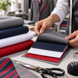 Quality fabric selection for school uniforms at Ghani's Uniforms in Karachi