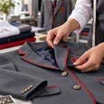 Quality inspection of school uniforms at Ghani's Uniforms in Karachi