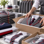 Finished school uniforms ready for delivery from Ghani's Uniforms in Karachi